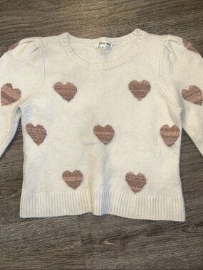 Splendid Heart Sweater Medium Cashmere Wool Blend Cream Blush Metallic Hearts